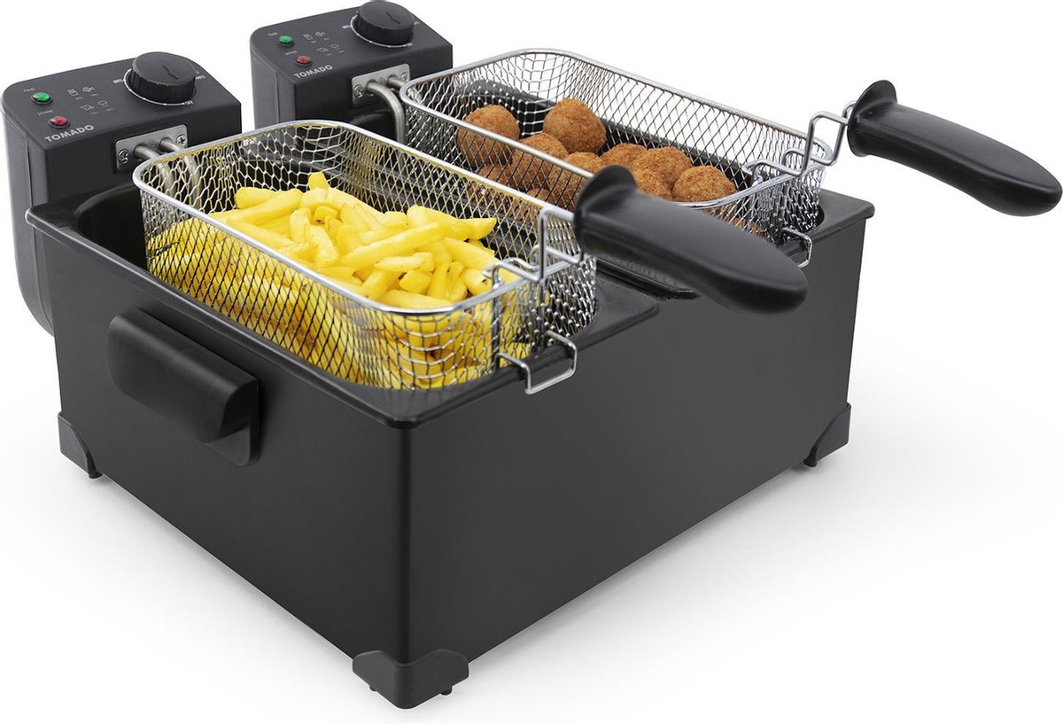 Tomado TDF6001B - Dubbele frituurpan - 2 x 3 liter - Koude zone - Zwart
