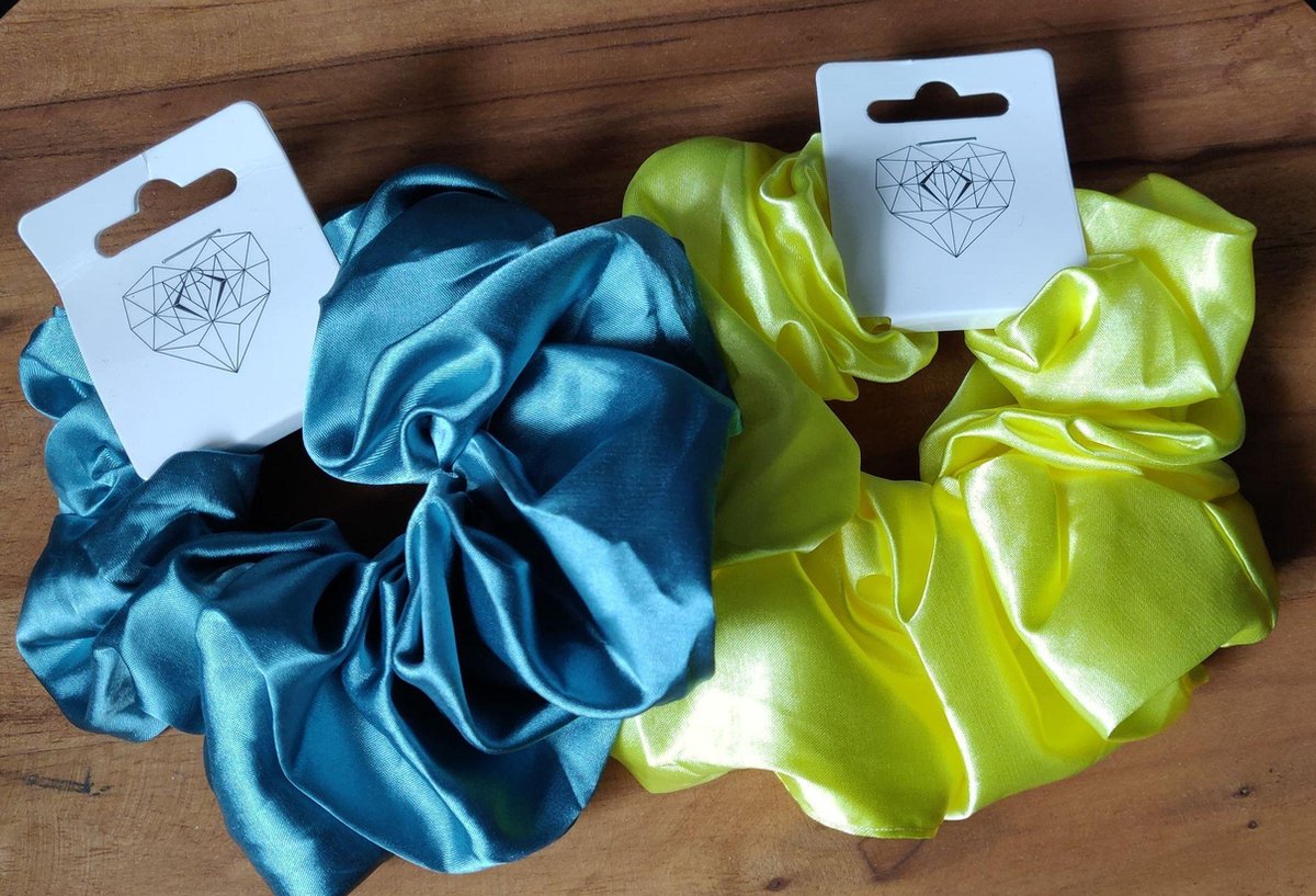 2 Pack - XL Scrunchies Zeegroen - Geel - Handmade