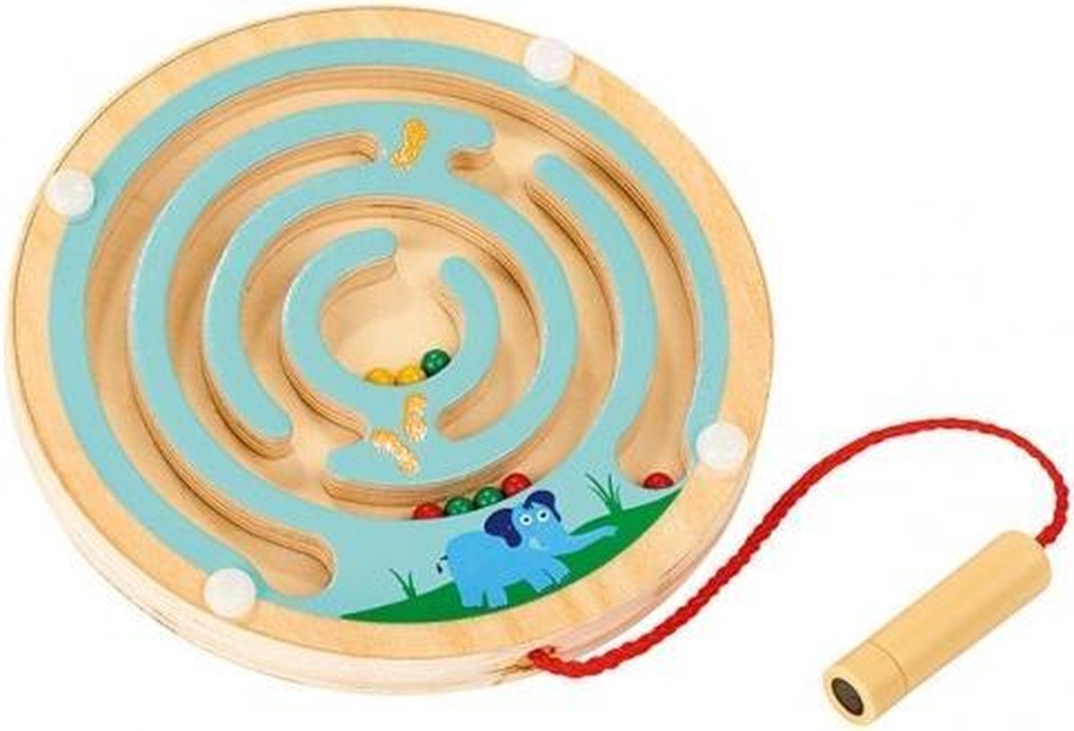 Moses Houten Labyrinth Met Magneetstift Blank/blauw 12 Cm