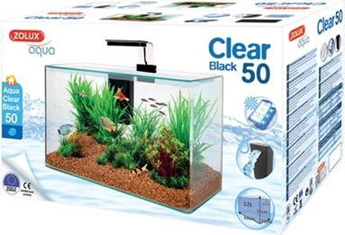 Zolux aquarium clear kit zwart - 32 ltr 50x25x38 cm - 1 stuks
