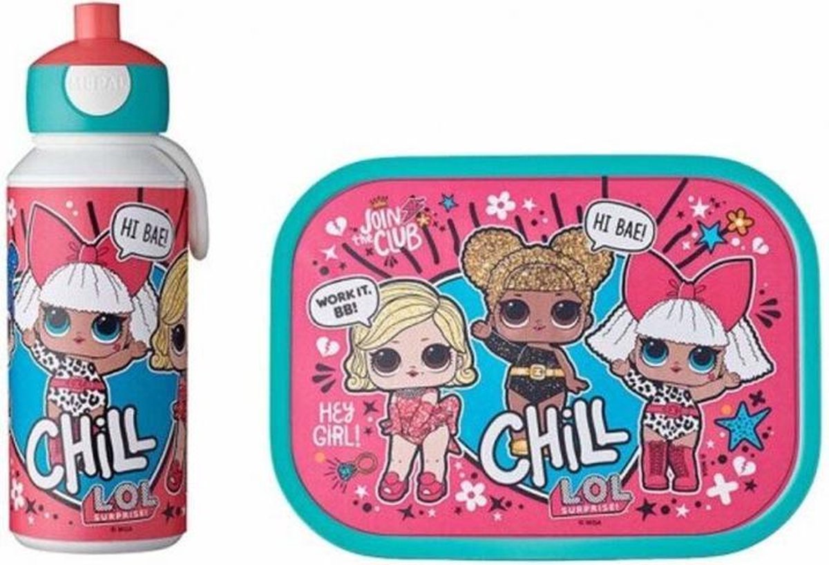Mepal – Lunchset campus (pu + lb) – pop-up drinkfles en broodtrommel voor kinderen – LOL suprise – bento box – lekvrij
