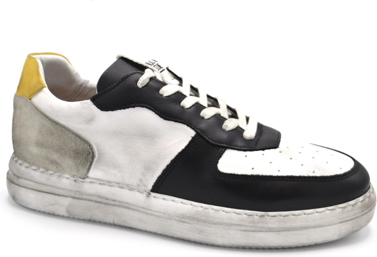 Blackstone -Heren sneakers -Wit- zwart- geel -Leder