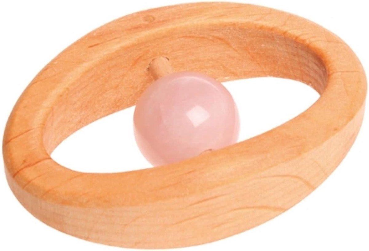 Houten rammelaar met rozenkwarts (Grimms)