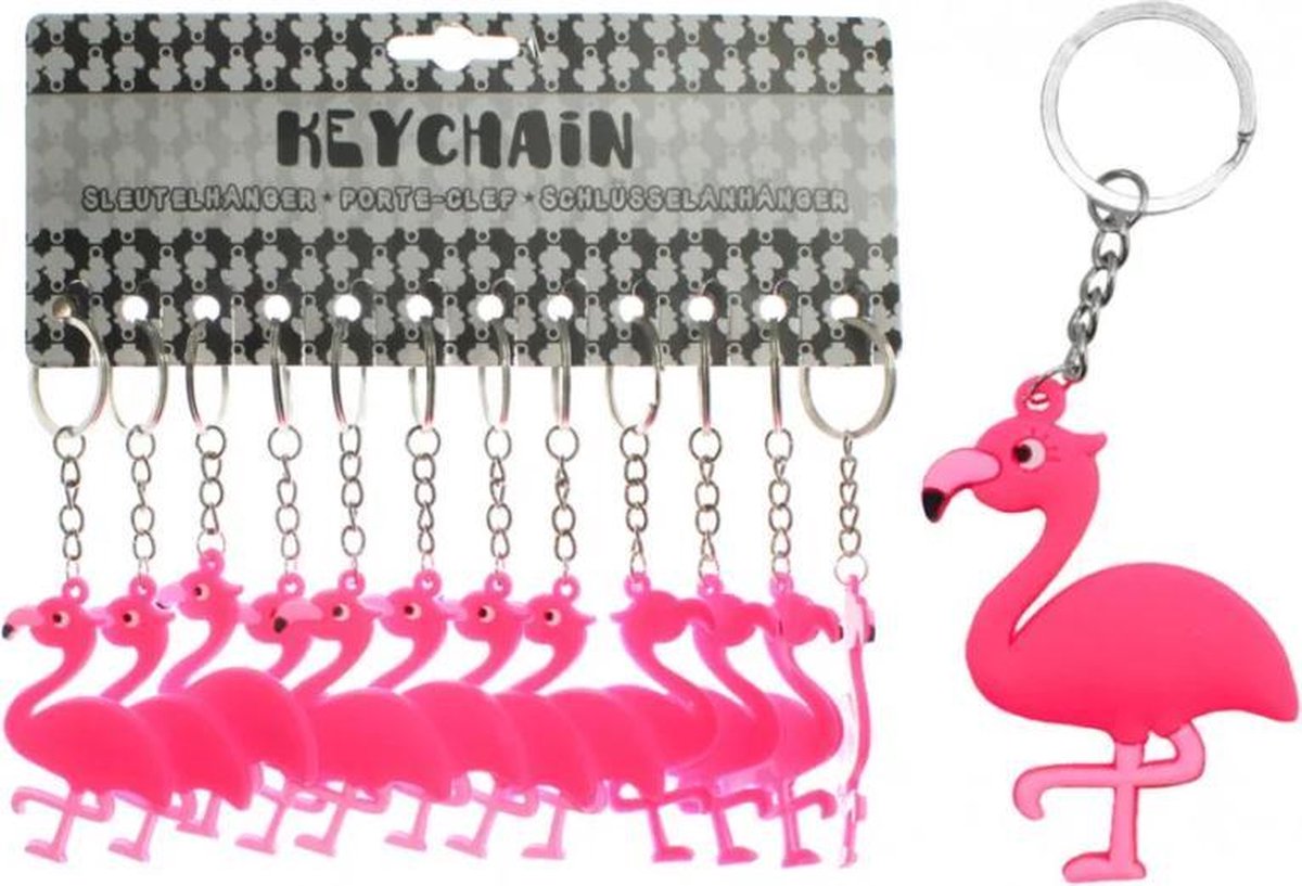 12 stuks sleutelhanger flamingo / uitdeelcadeautjes