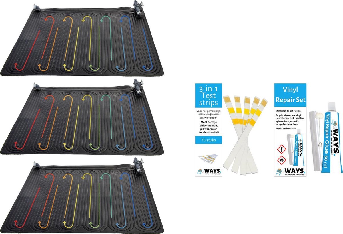 Zwembad verwarming - 3 stuks - Geschikt voor Intex en Bestway filterpompen & WAYS Reparatieset en Teststrips