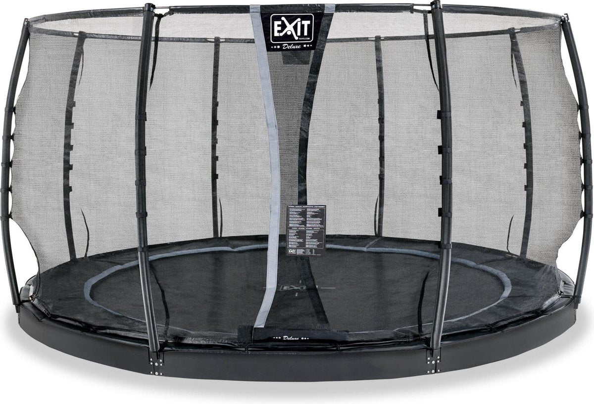 EXIT Dynamic groundlevel trampoline ø427cm met veiligheidsnet - zwart