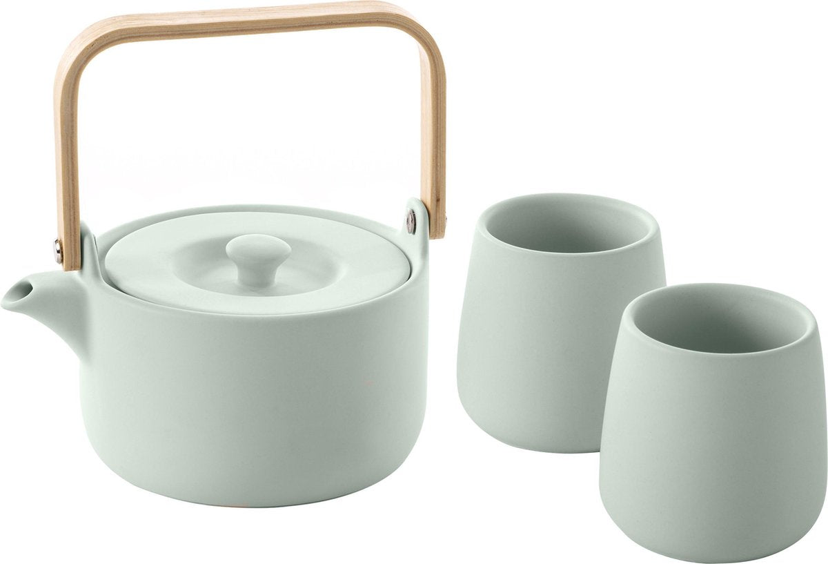 Atmosphera theepot met 2 kopjes mint - Groen - 50 cl - Klein theepotje - Keramiek