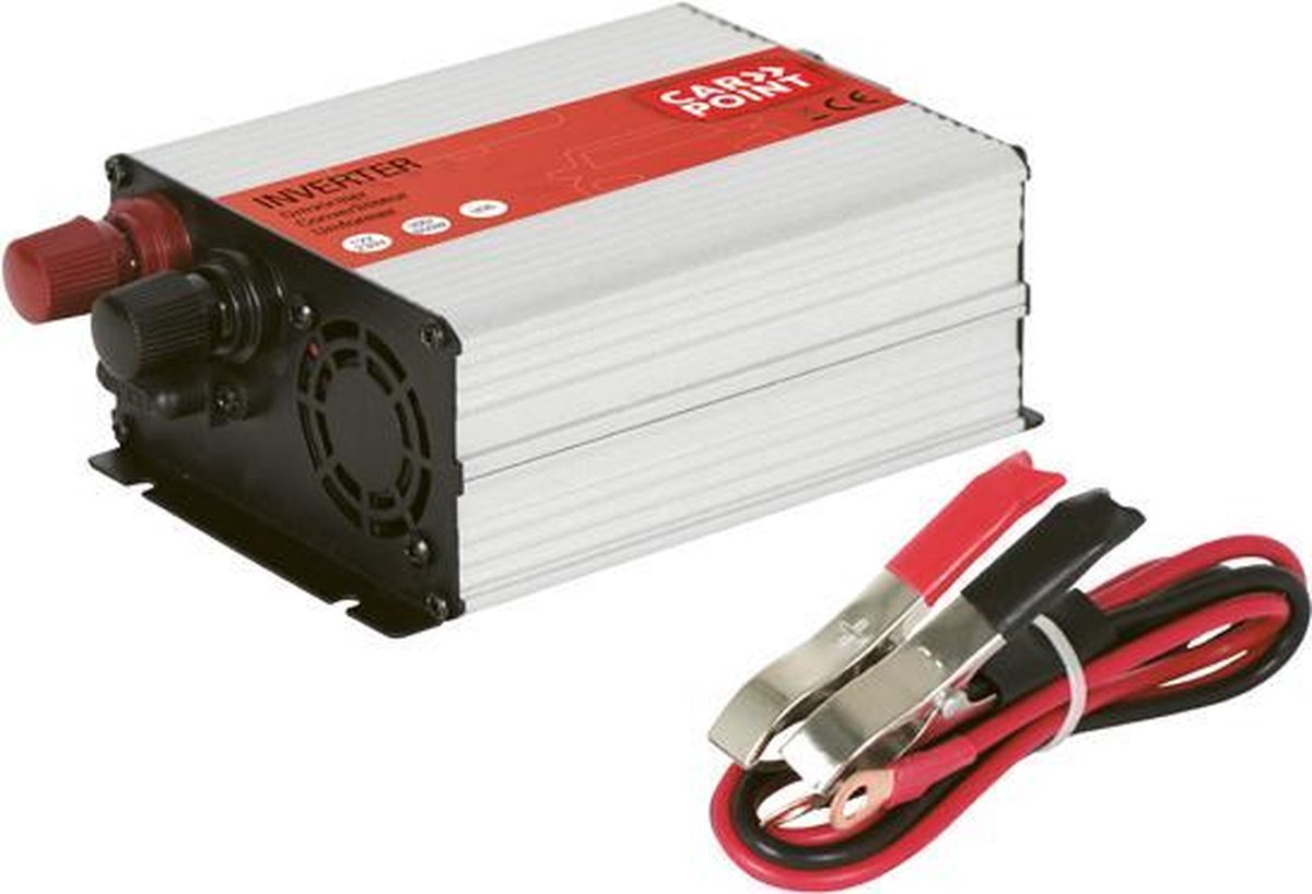 Carpoint Omvormer van 12 naar 230V - 300 Watt - Piekvermogen 600 Watt - Accuklemmen - USB aansluiting 5 Volt