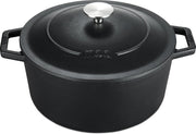 MOA Gietijzeren Pan - Braadpan - 26 cm - Rond - met Deksel - ook voor Inductie - Zwart - C26B
