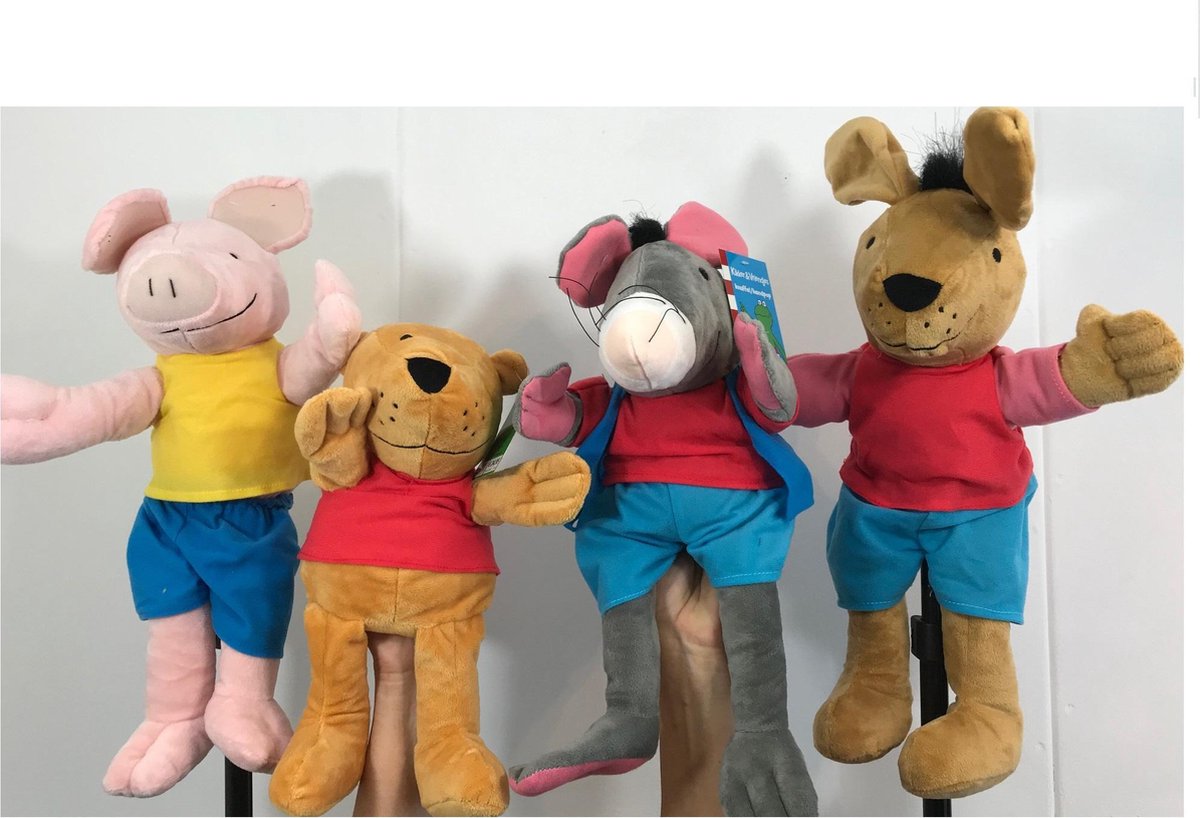 Handpoppen set 40 cm Haas Varken Rat Beer - handpop knuffel van kikker - dieren poppenkast