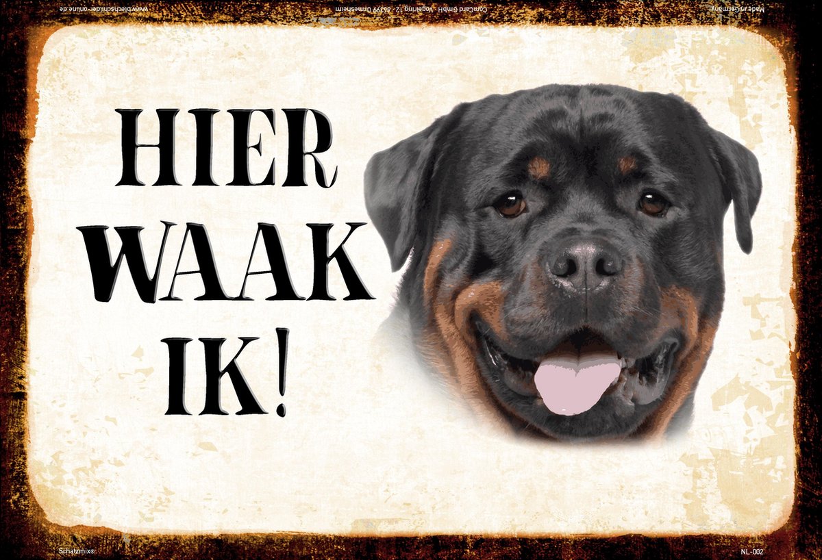 Wandbord - Hier Waak Ik - Rottweiler