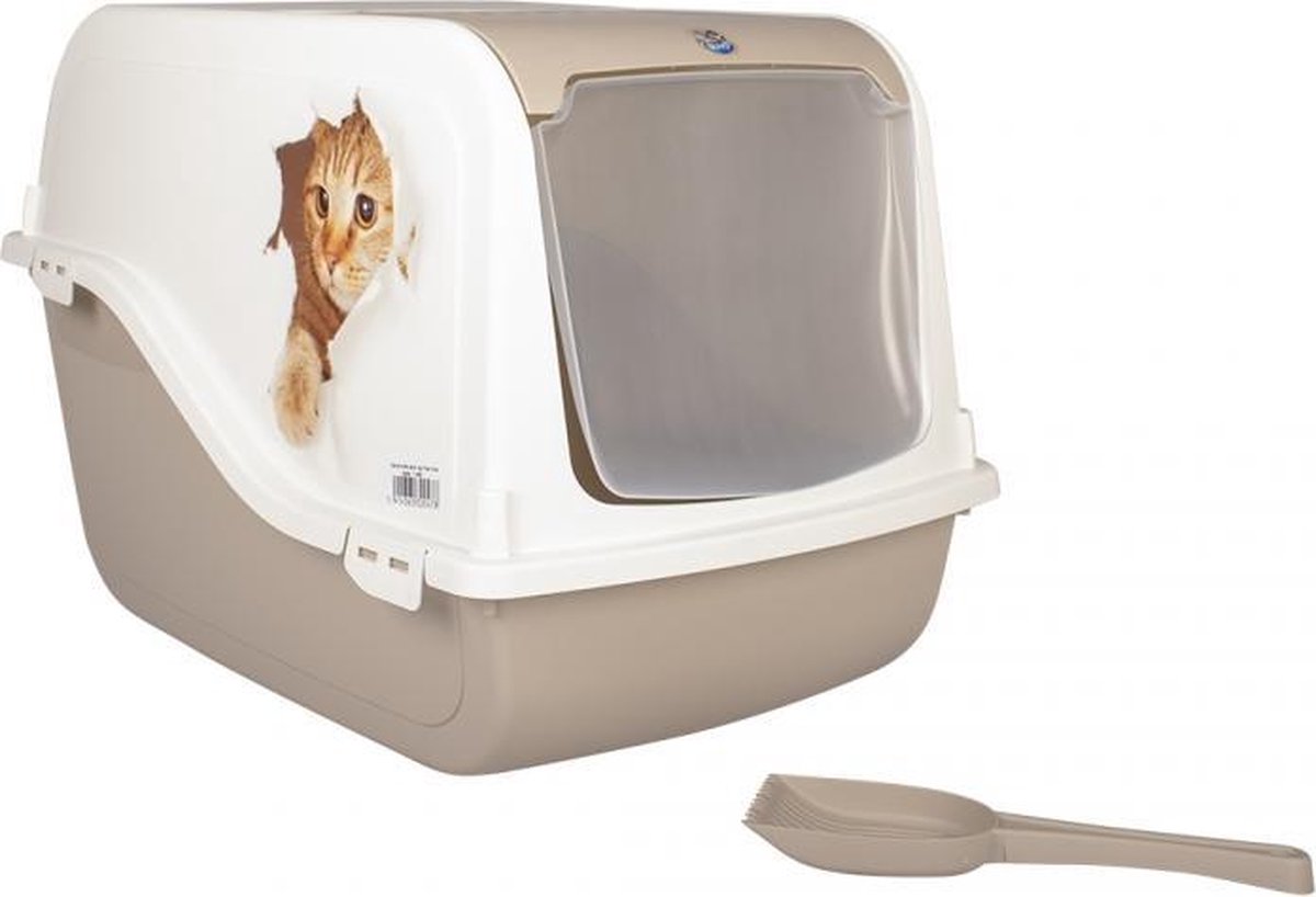 Duvo+ Ariel Cat Surprise Kattenbak - Wit/Taupe - 57 x 39 x 38 cm