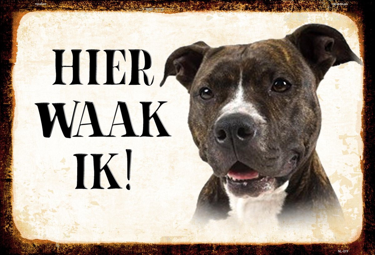 Wandbord - Hier Waak ik - Pitbull Terrier