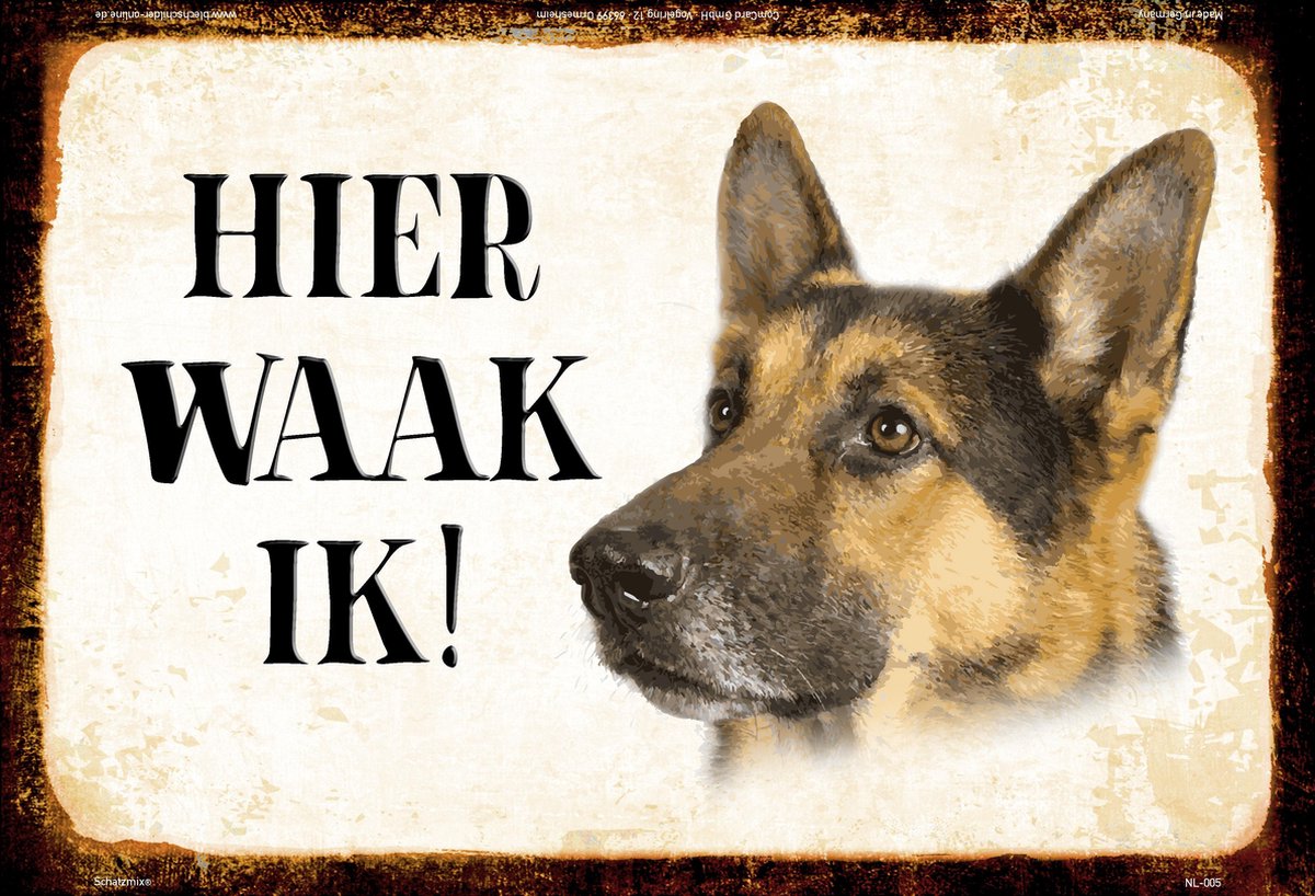 Wandbord- Hier Waak Ik - Duitse Herder