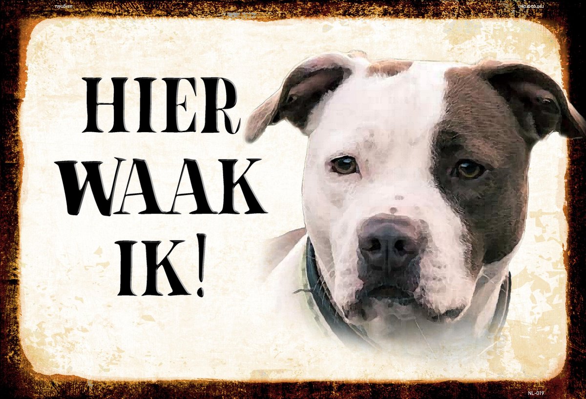 Wandbord - Hier waak ik - Amerikaanse Pitbull Terrier