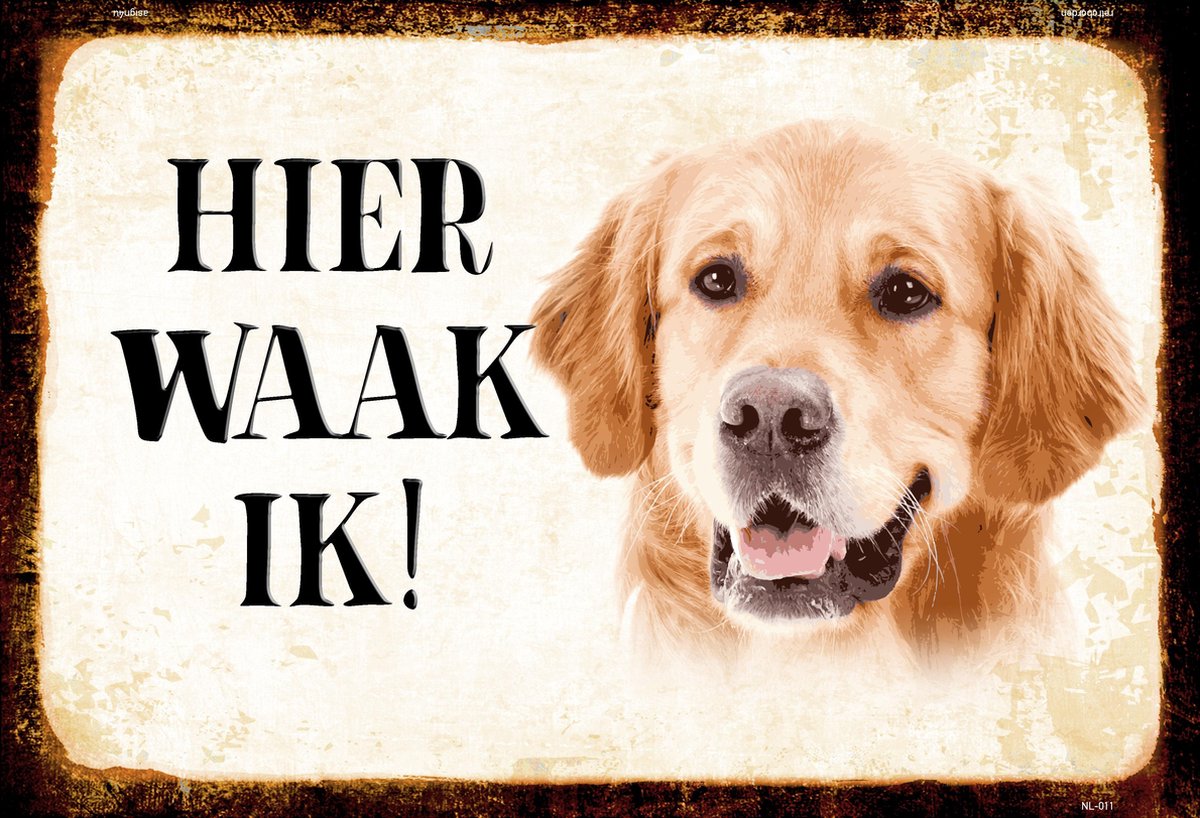 Wandbord - Hier Waak Ik - Golden Retriever