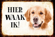 Wandbord - Hier Waak Ik - Golden Retriever