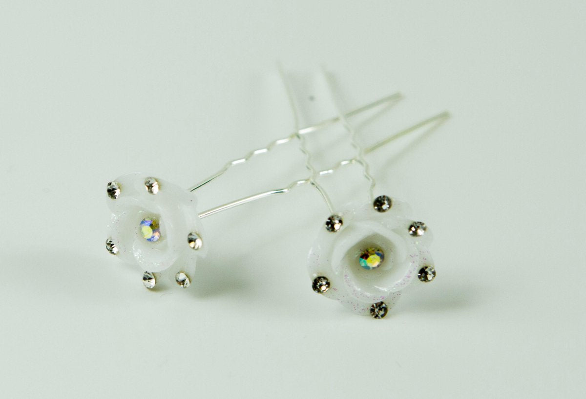 Haarpinnen bloem groot wit met strass