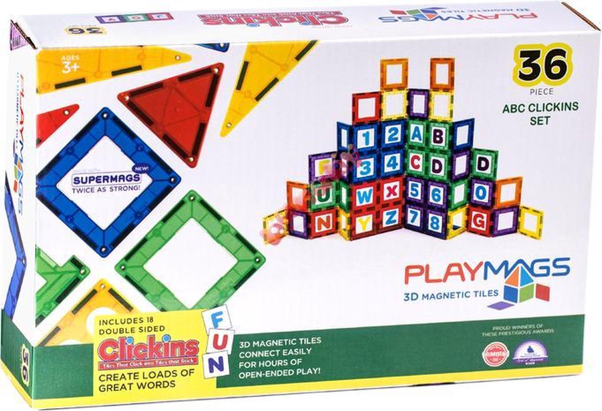 Playmags 3D Magnetische Tegels Abc  Set - 36 Delige