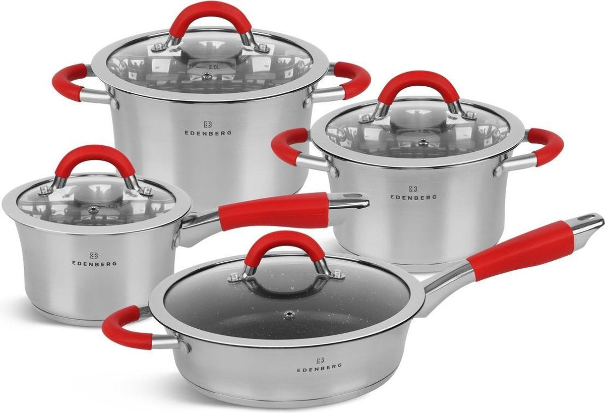 Edënbërg Classic Line - Luxe Pannenset - RVS - 8 delig - Sandwichbodem