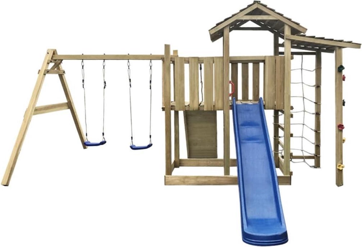 vidaXL Speelhuis met glijbaan. ladder en schommels 516x450x270 cm hout