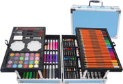 GGGOODS® Tekendoos - Tekenset - tekenkoffer - kleurkoffer - tekenkist - 145 delig - schilder koffer - tekensets - tekendozen - blauw - potloden - waskrijt - stiften