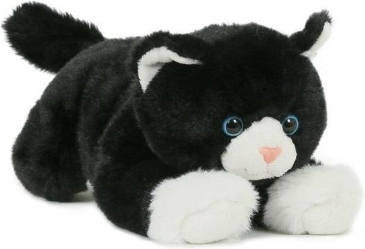 Pluche zwart/witte poes/kat knuffel 25 cm speelgoed - Huisdierenknuffels/knuffeldieren/knuffels voor kinderen
