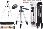 2x Smartphone Tripod Camera Statief voor Fotocamera en Smartphone - iPhone - Canon – Nikon - Spiegelreflexcamera + Bluetooth Remote Shutter en Waterpas 1x Zilver en 1x Zwart – HiCHiCO Model 3120 en 3110