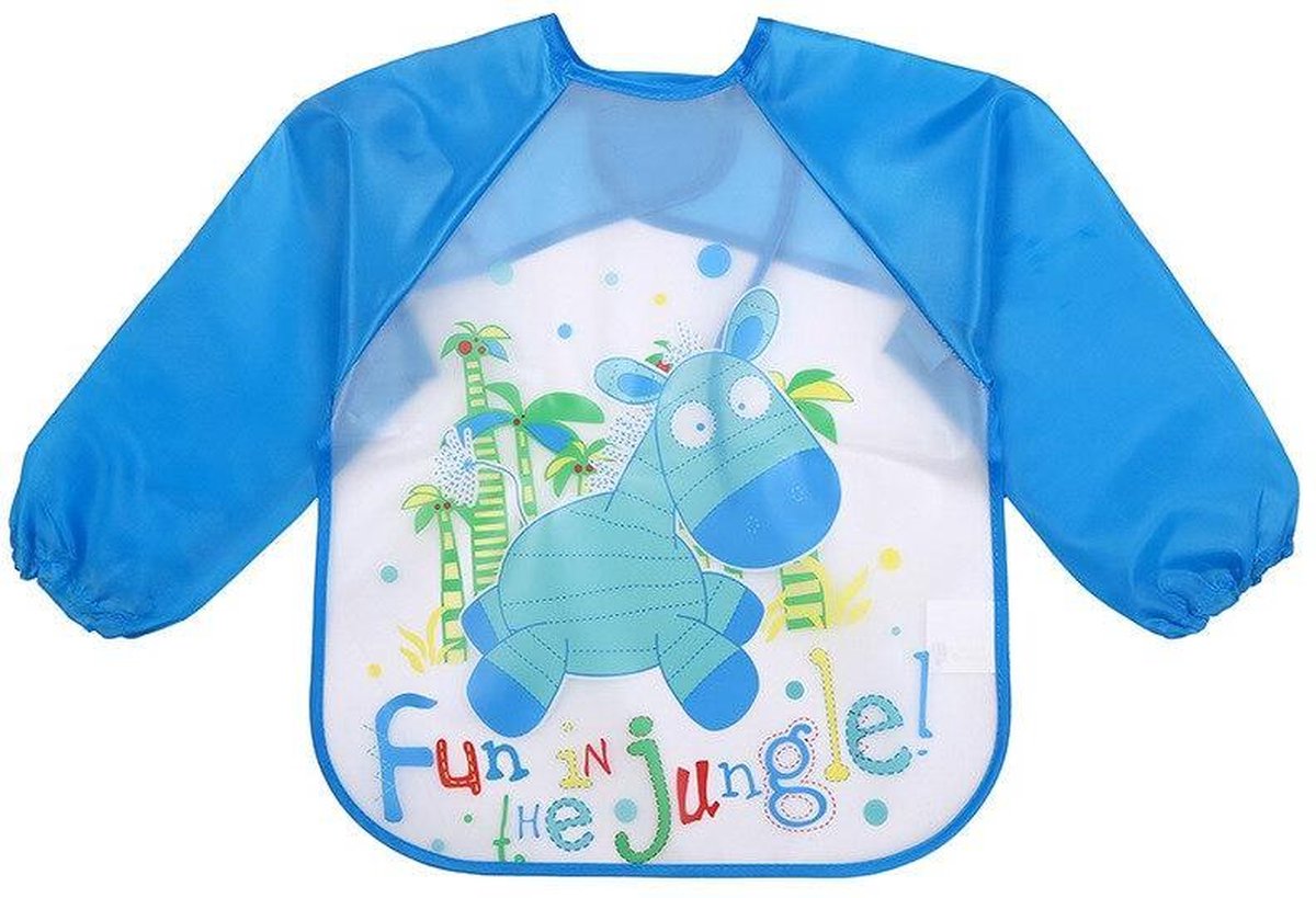 JillyBee - Slabber - Schort - Slabberschort - Waterproof - Mouwen - Fun in the jungle - Jungle - Blauw - Lichtblauw