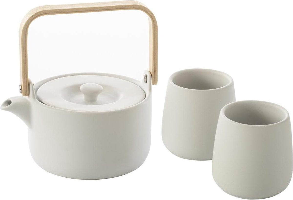Atmosphera theepot met 2 kopjes wit - 50 cl - Klein theepotje - Keramiek