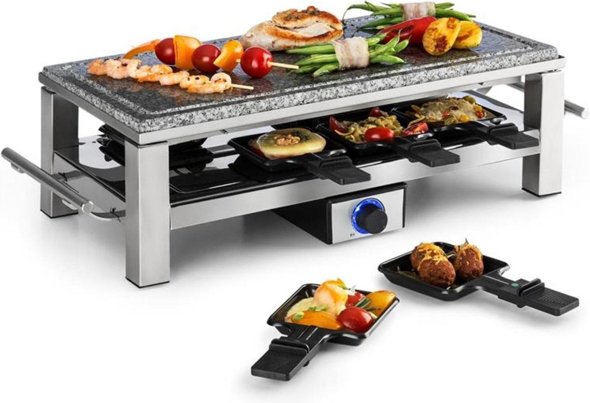 Schmelzlette raclette gourmet 1500W natuurstenen plaat rvs behuizing