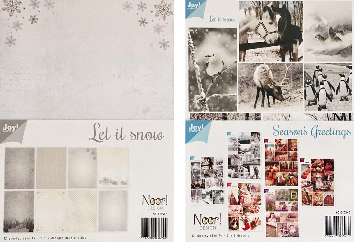 Joy!Crafts / Papierset Let it Snow Designs / Knipvellen Set Seasons greetings / Noor! Design / 24 vellen papier Kaarten maken