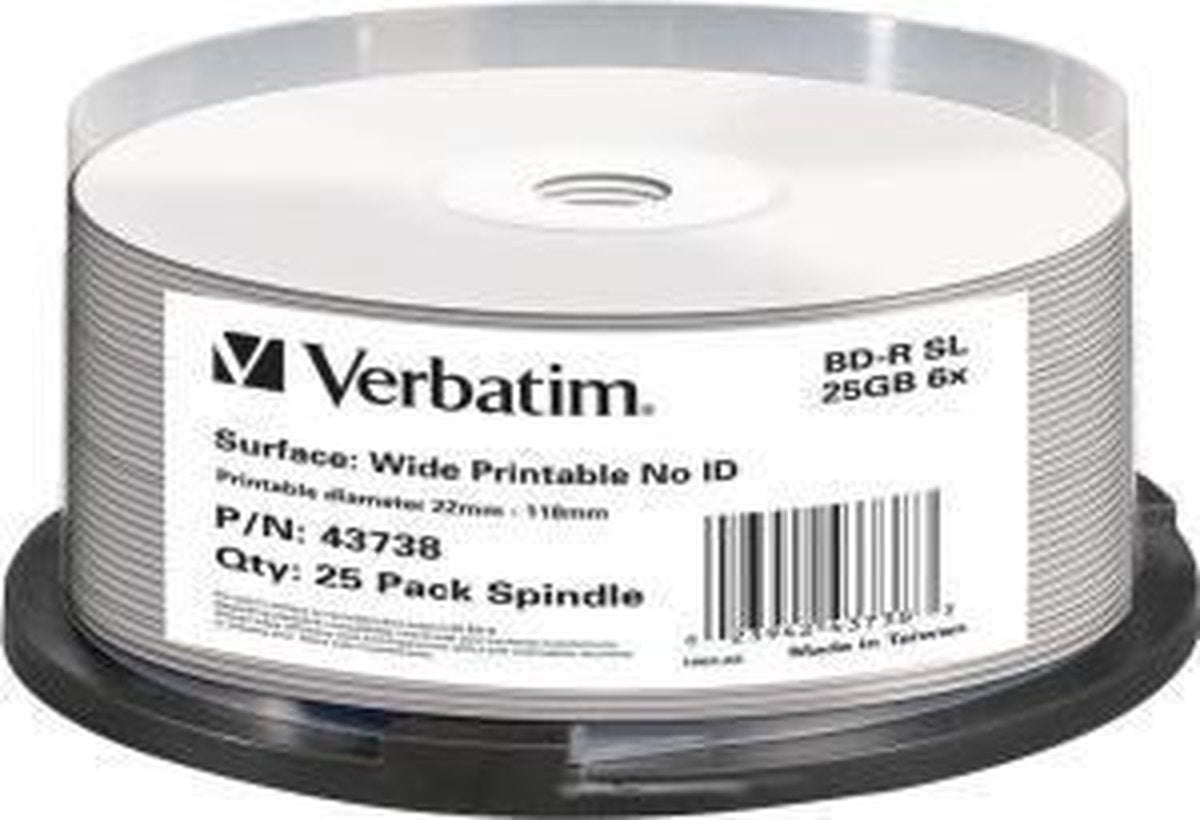 Verbatim BD-R SL 25GB 6X SP WIDE PRINTABLE NO-ID - Rohling
