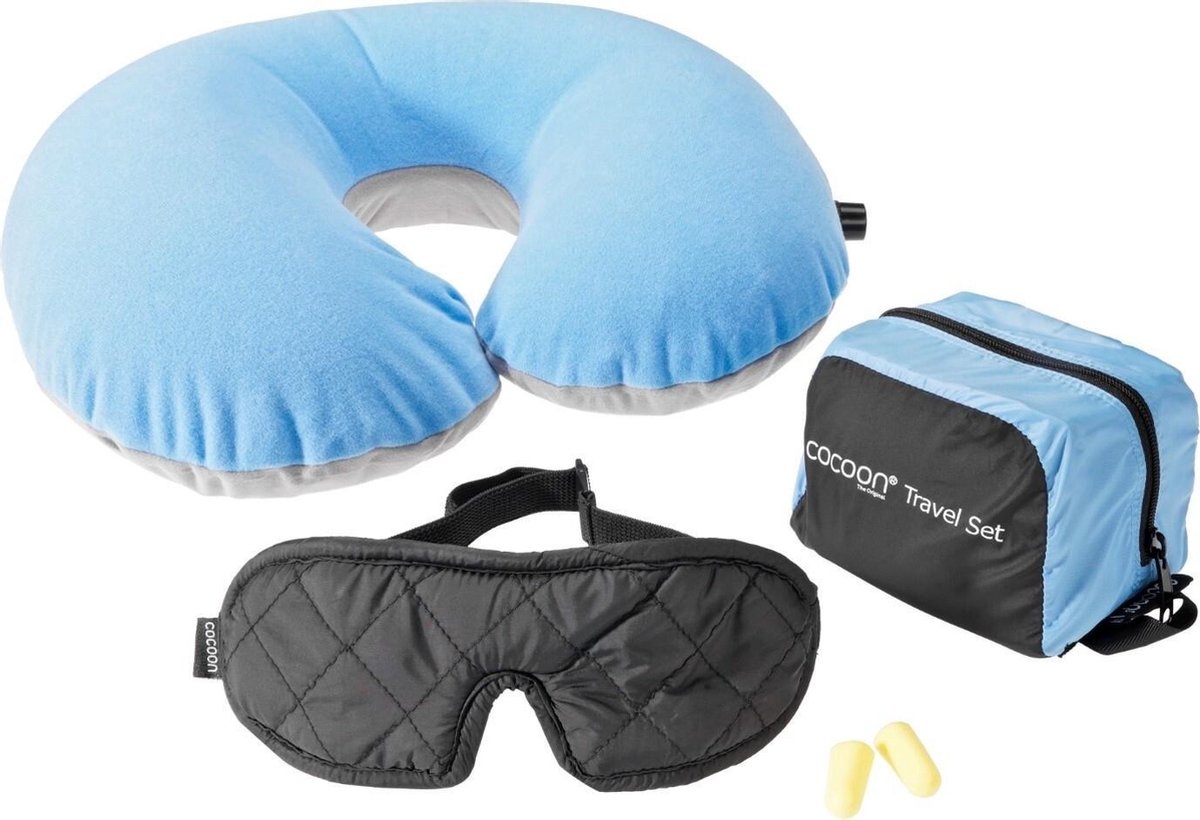 Cocoon Travelset ultralite - incl: nekkussen blauw - oordopjes - eyeshade masker