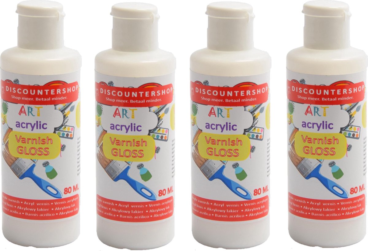 4 X Acrylvernis 80ML - Glanzende vernis - Transparant - Gloss - Acrylic varnish Gloss