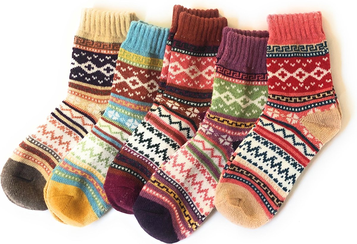 Hipperboo® - Noorse Sokken - Huissokken - Dames - 5 Paar - Maat 35-38 - Mix van 5