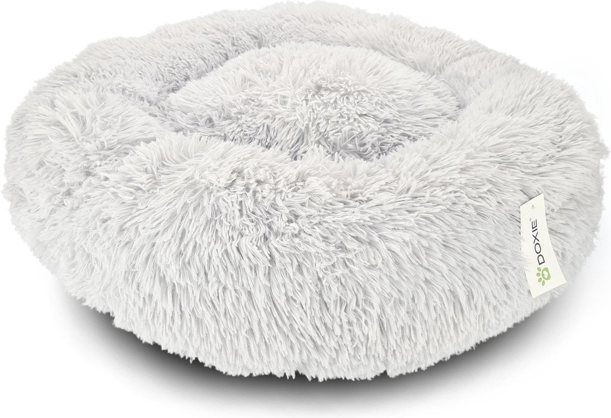 Doxie® Pluche Fluffy Donut Hondenmand – Kattenmand – Hondenkussen – Kattenkussen – Wasbaar – Antislip – ⌀ 60 cm – Lichtgrijs