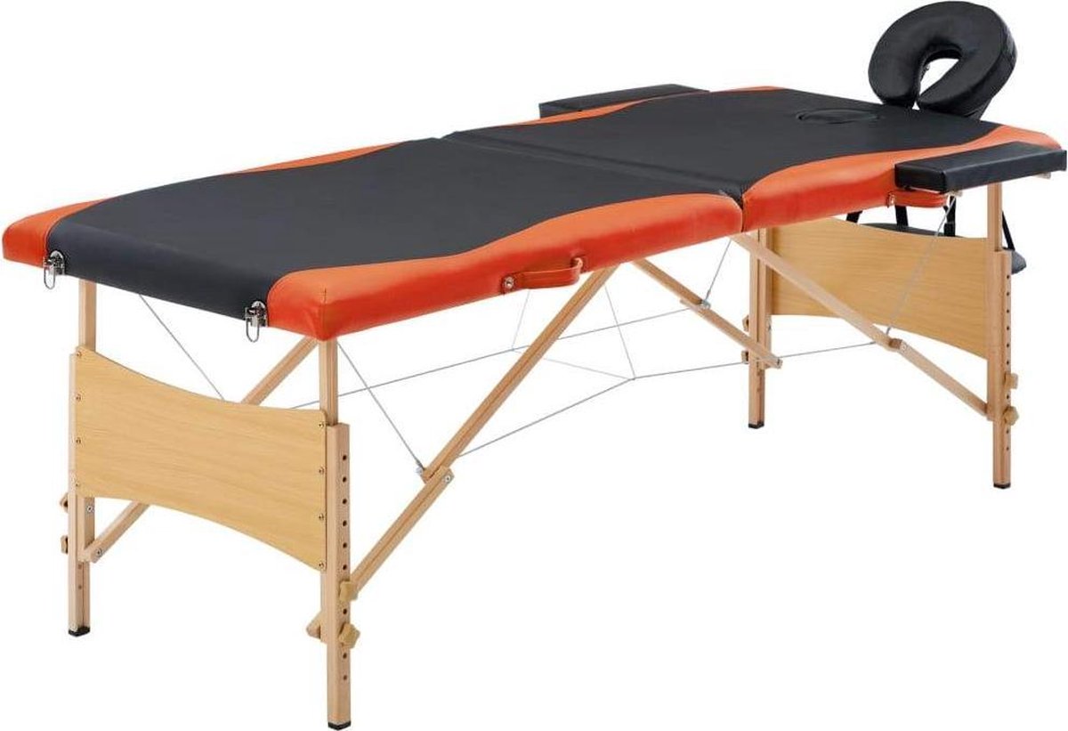 Medina Massagetafel inklapbaar 2 zones hout zwart en oranje