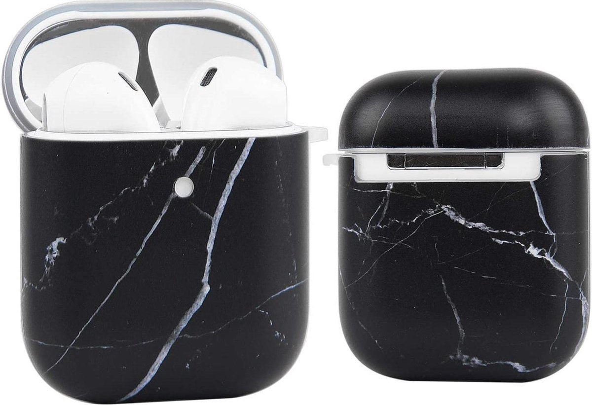 YPCd® Apple AirPods Hoesje - Zwart - Marmer Hard Case