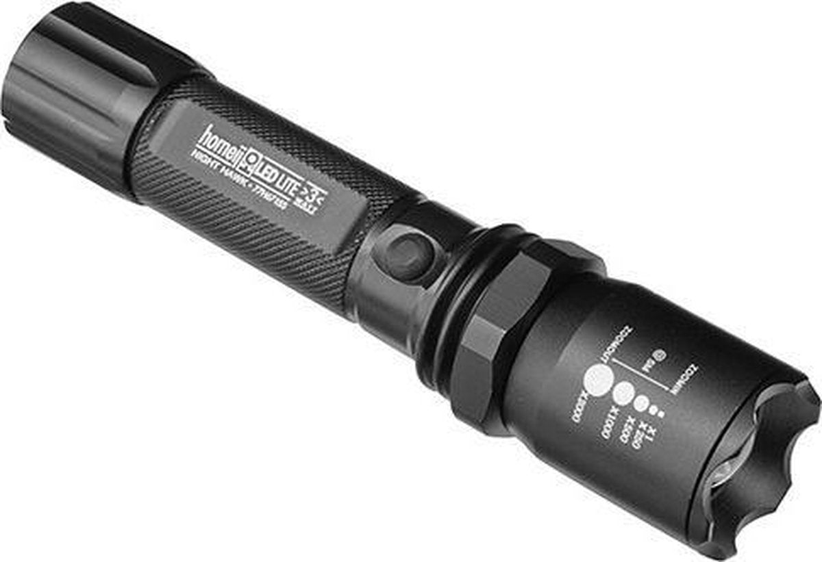 Homeij NightHawk LED Zaklamp - Oplaadbaar - Aluminium Zwart