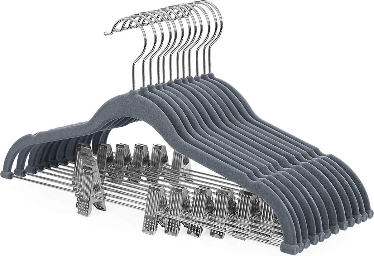 Nancy's Kledinghanger set van 12 stuks - Broekhanger kunststof - Anti slip - Kledinghangers grijs