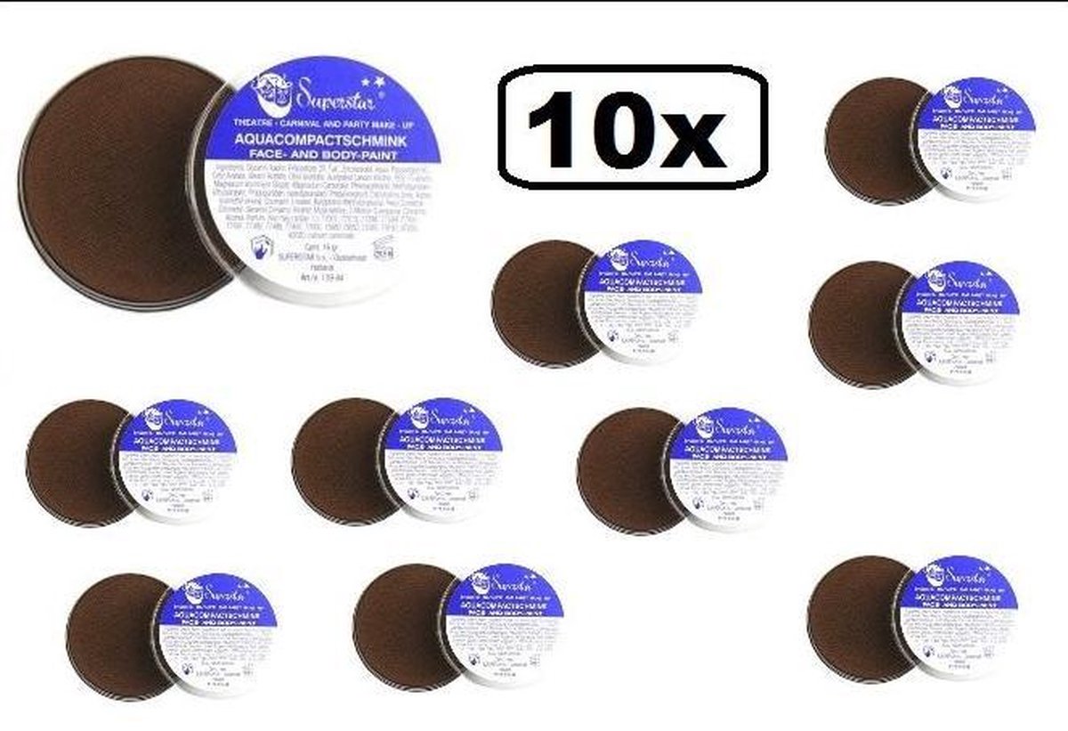 10x Superstar donker bruin 16 gram Voordeel verpakking - Schmink Aqua
