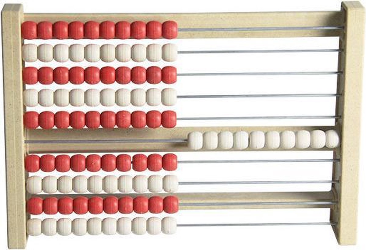 Telraam/rekenrek ( van gerecycled hout) individueel 100 kleurwissel rood/wit