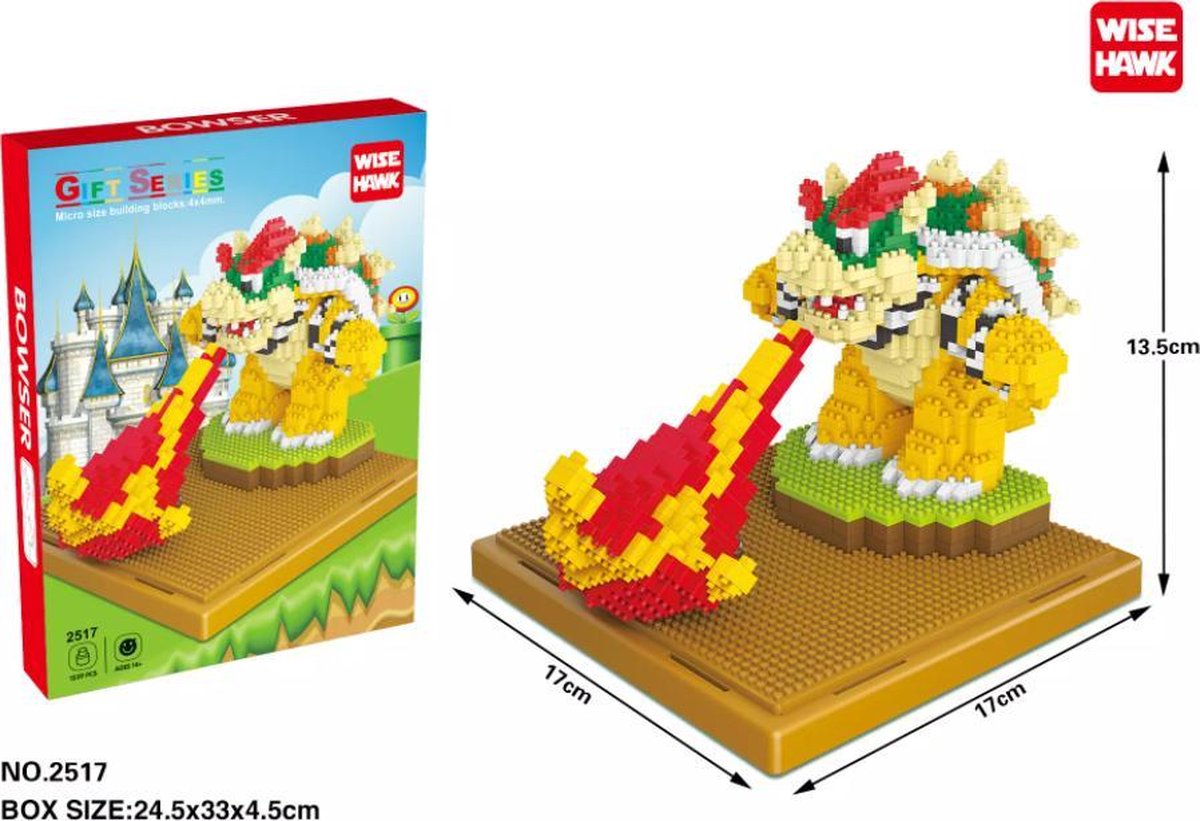 Bouwstenen pop Bowser - Speelgoed - Mario - Kinderen - Volwassenen - 1539 blokjes - Bouwpakket - Puzzel