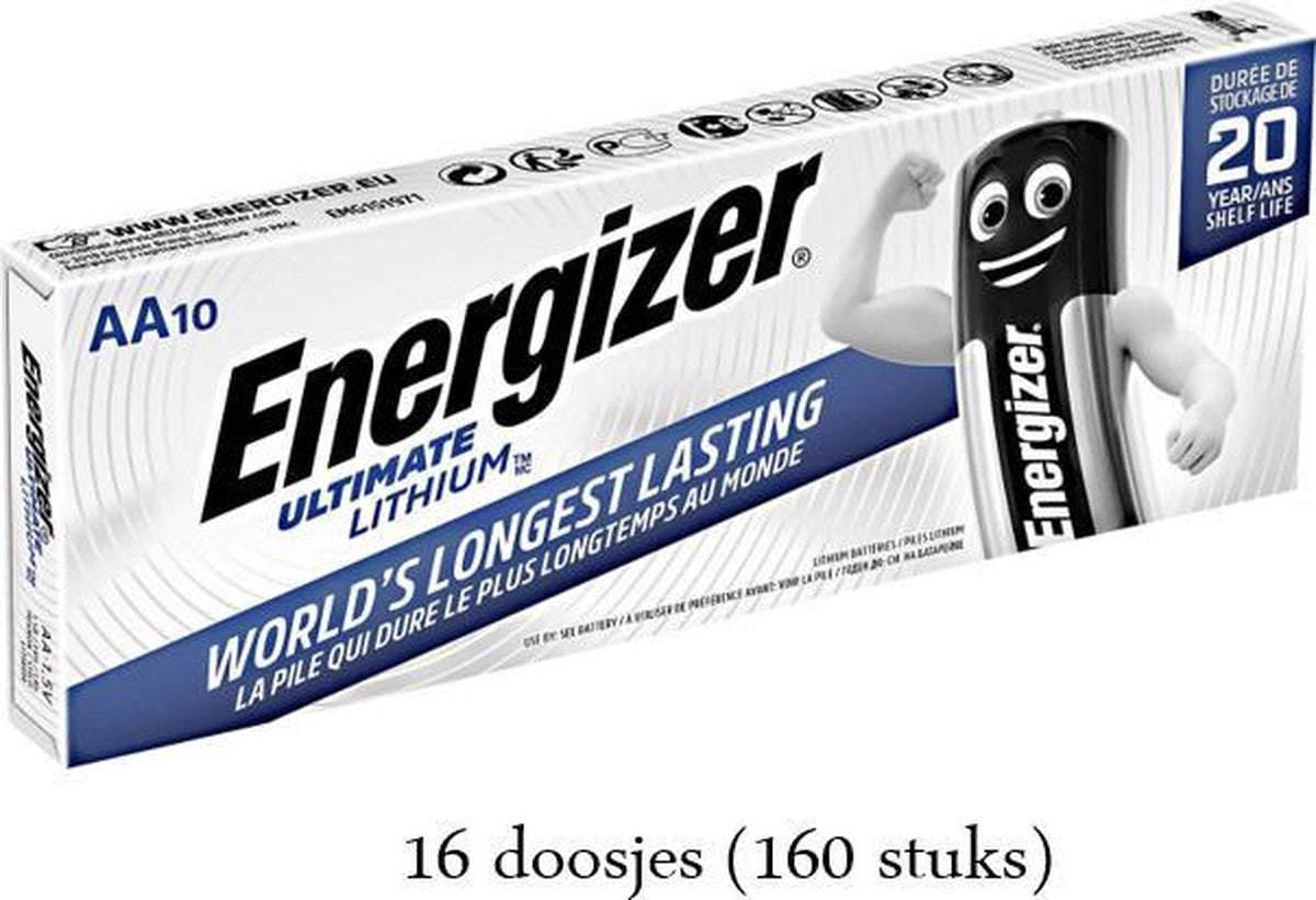 160 stuks (16 doosjes a 10 stuks) AA batterij Energizer Ultimate FR6 Lithium 3000 mAh 1.5V (penlite)