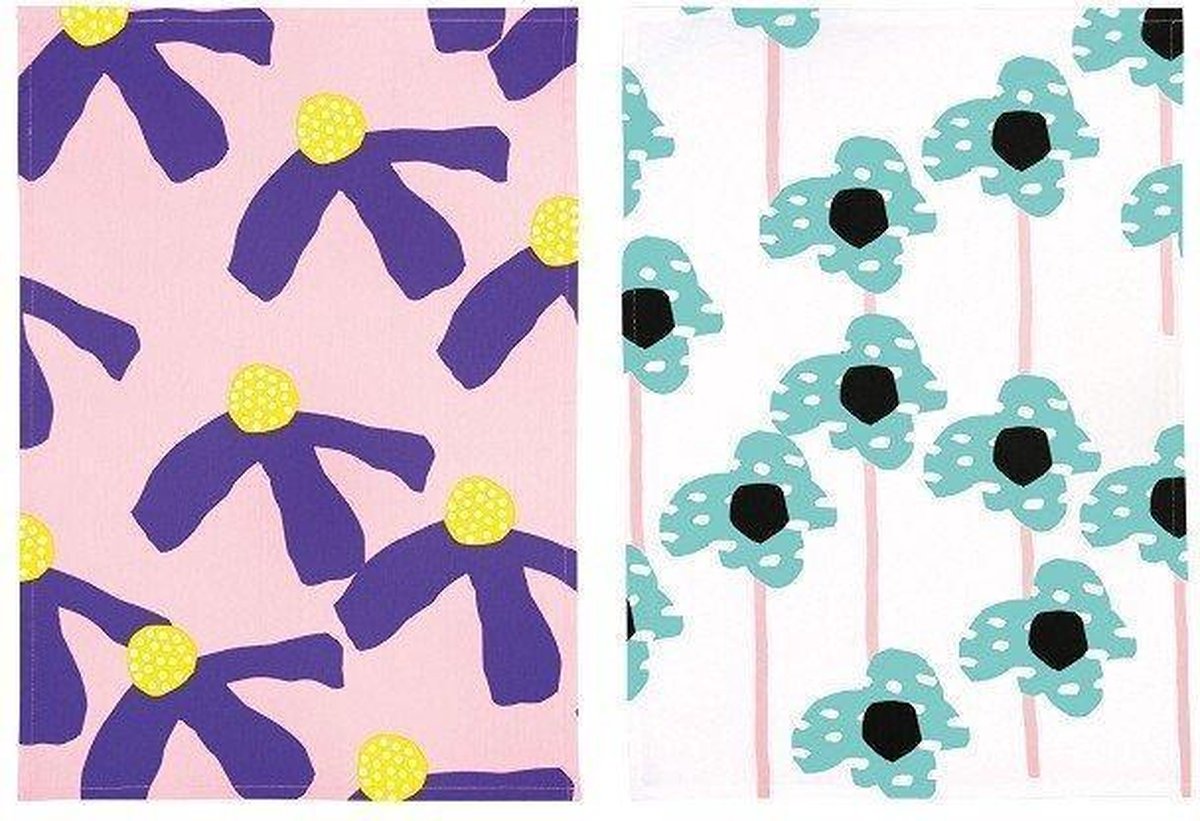 &Klevering - Theedoek - Flower - Roze - Set van 2