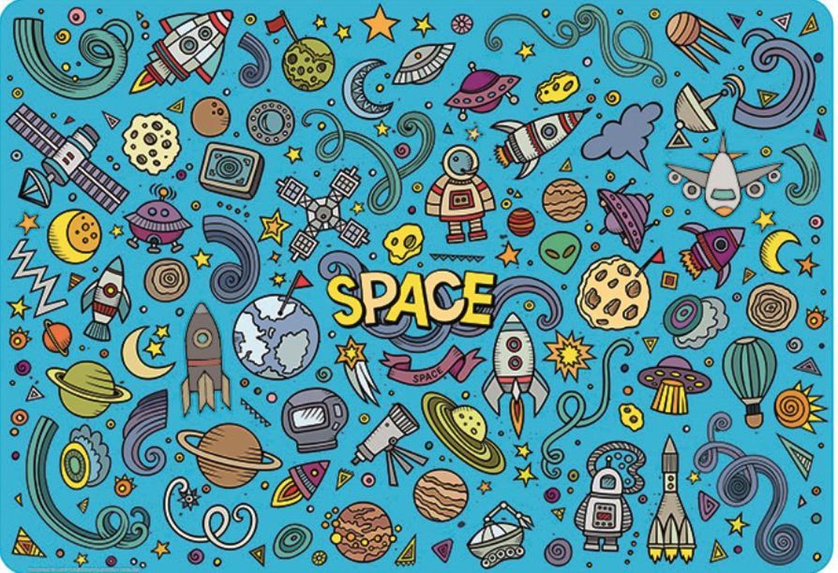 W&o Placemat Space Junior 65 X 45 Cm Blauw/geel