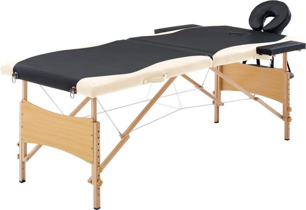 Medina Massagetafel inklapbaar 2 zones hout zwart en beige