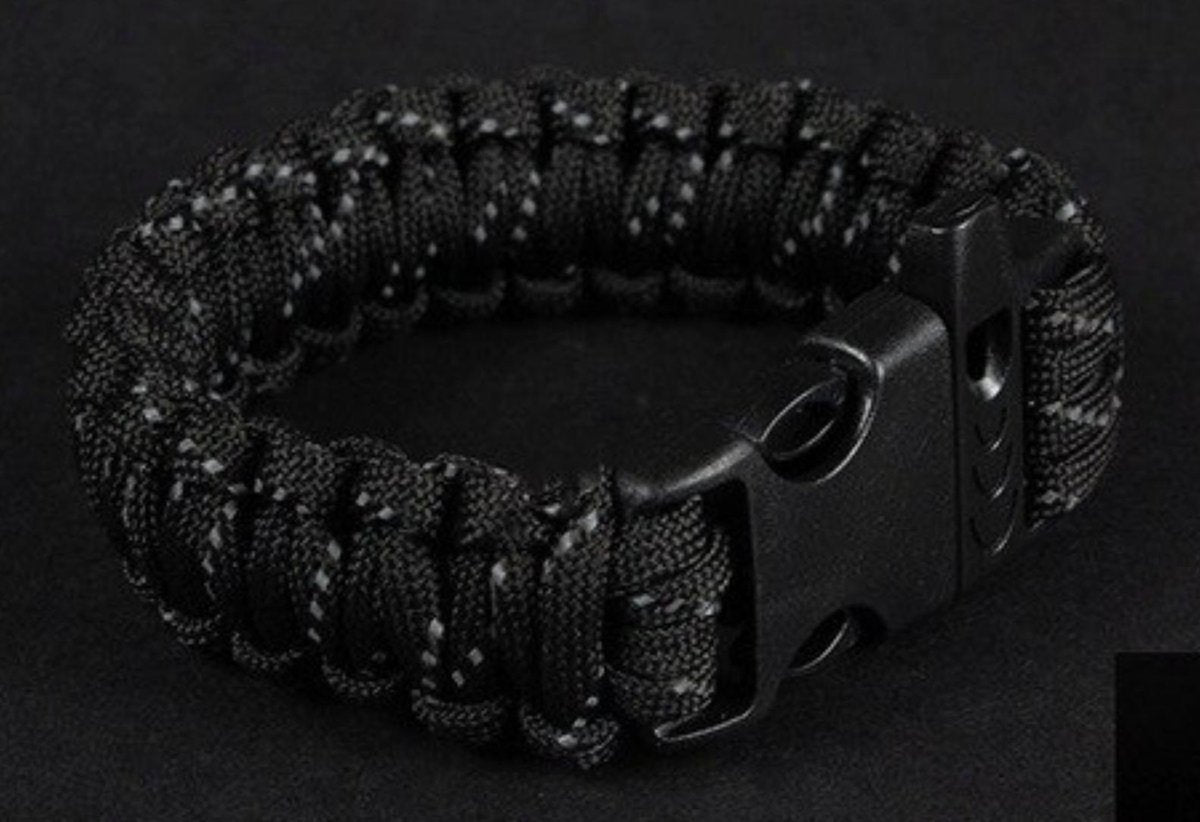 WiseGoods - Armband - Paracord - Survival Armband - Reflecterend - Gevlochten Touw - met Fluitje - Outdoor Armband - Zwart