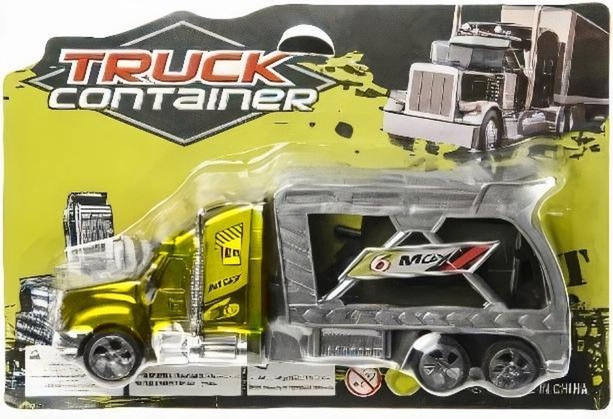 Lg-imports Autotransporter Container Junior 18 Cm Geel 2-delig